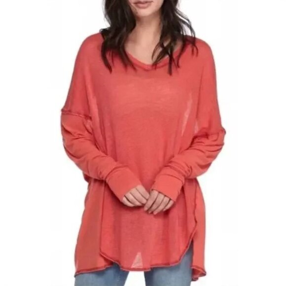FREE PEOPLE We The Free Never Give Up Tee in Corally Red - Picture 1 of 9